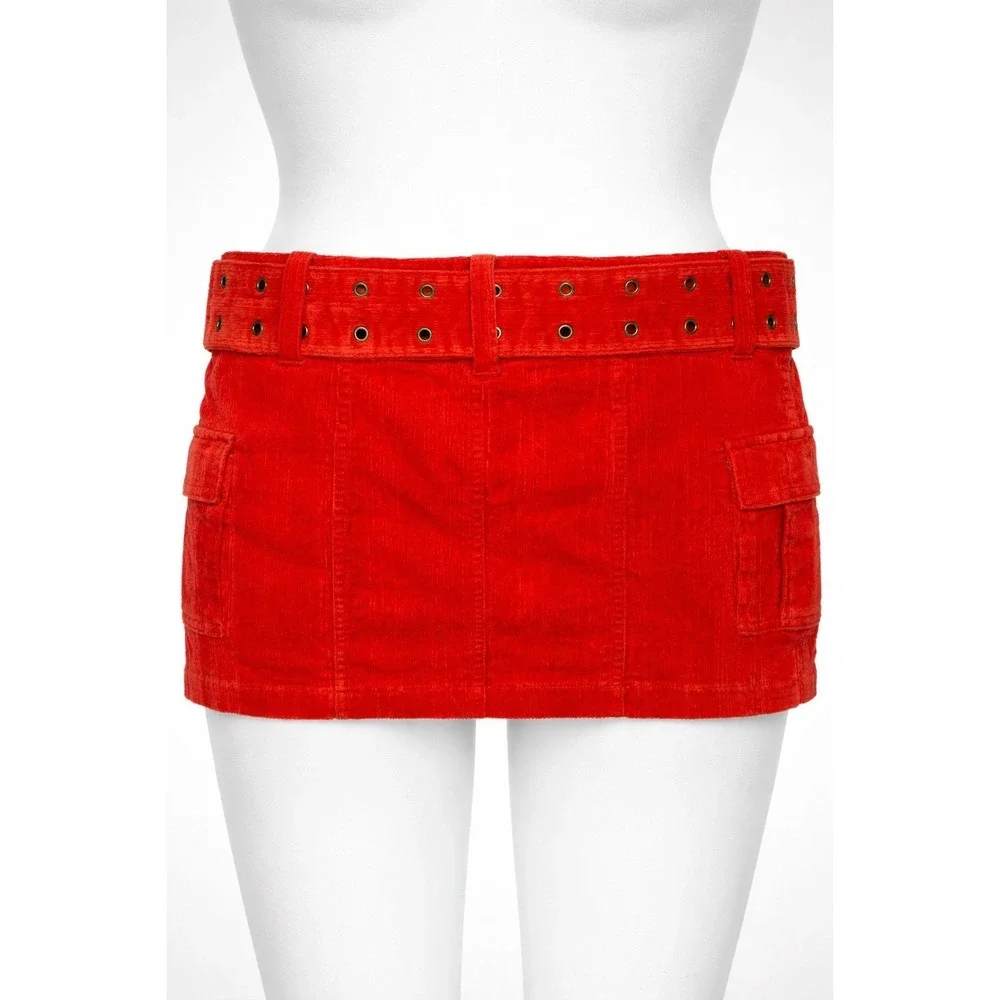 Urban Outfitters Red Corduroy Cargo Mini Skirt with Grommet‎ Belt Size M